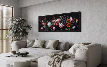 Moody Dark Flowers Antique Panoramic Above Couch Or Bed Wall Art
