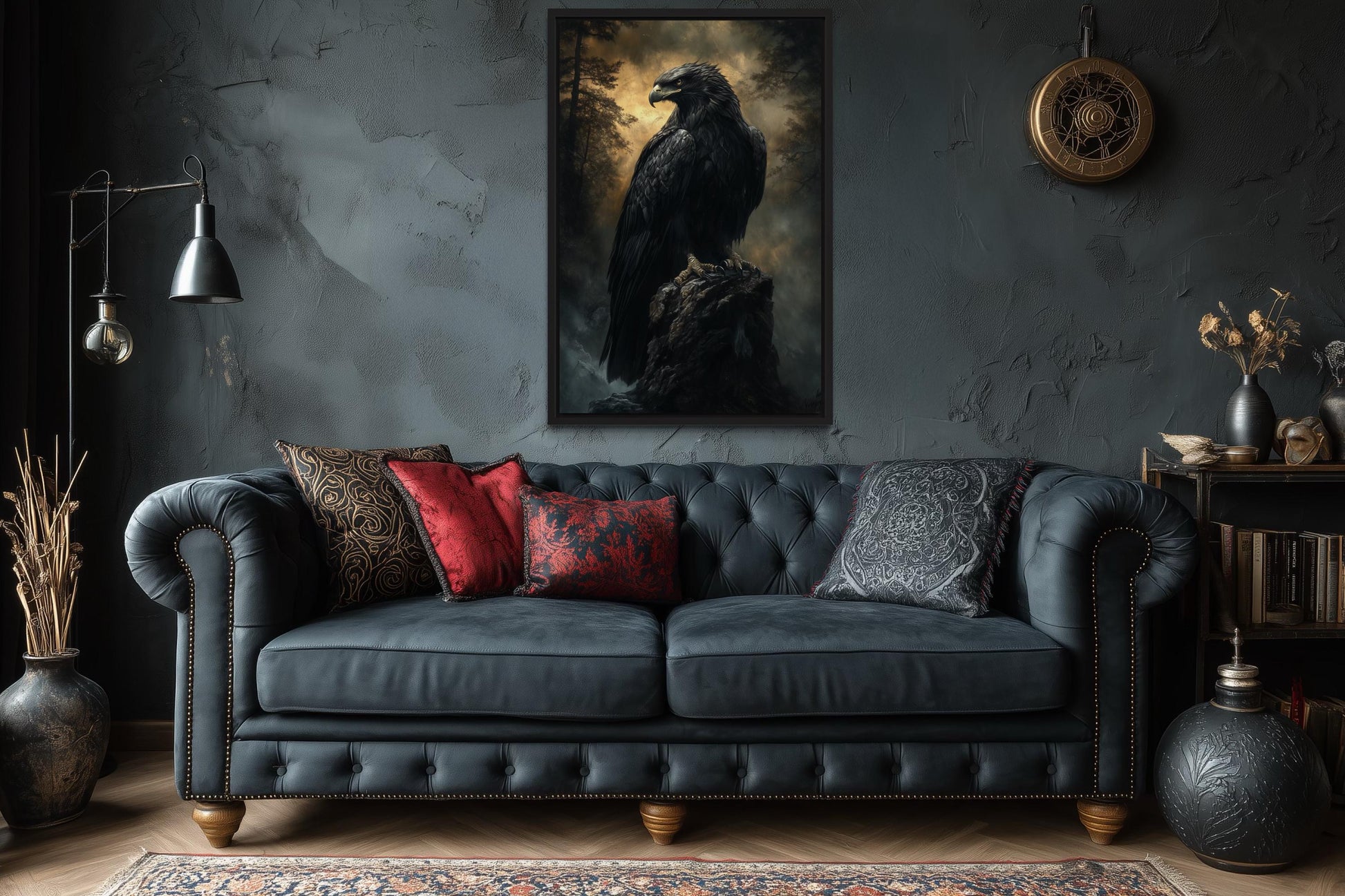 Moody Dark Gothic Eagle Framed Canvas Wall Art