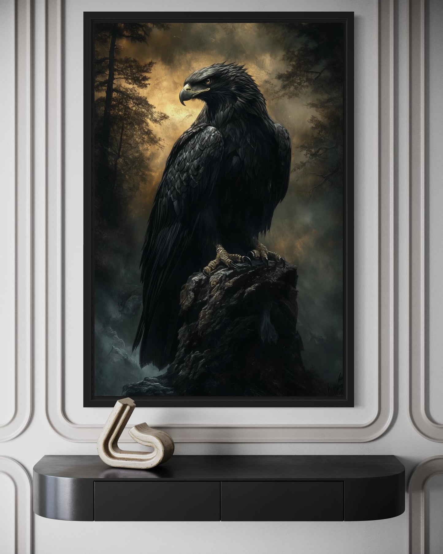 Moody Dark Gothic Eagle Framed Canvas Wall Art