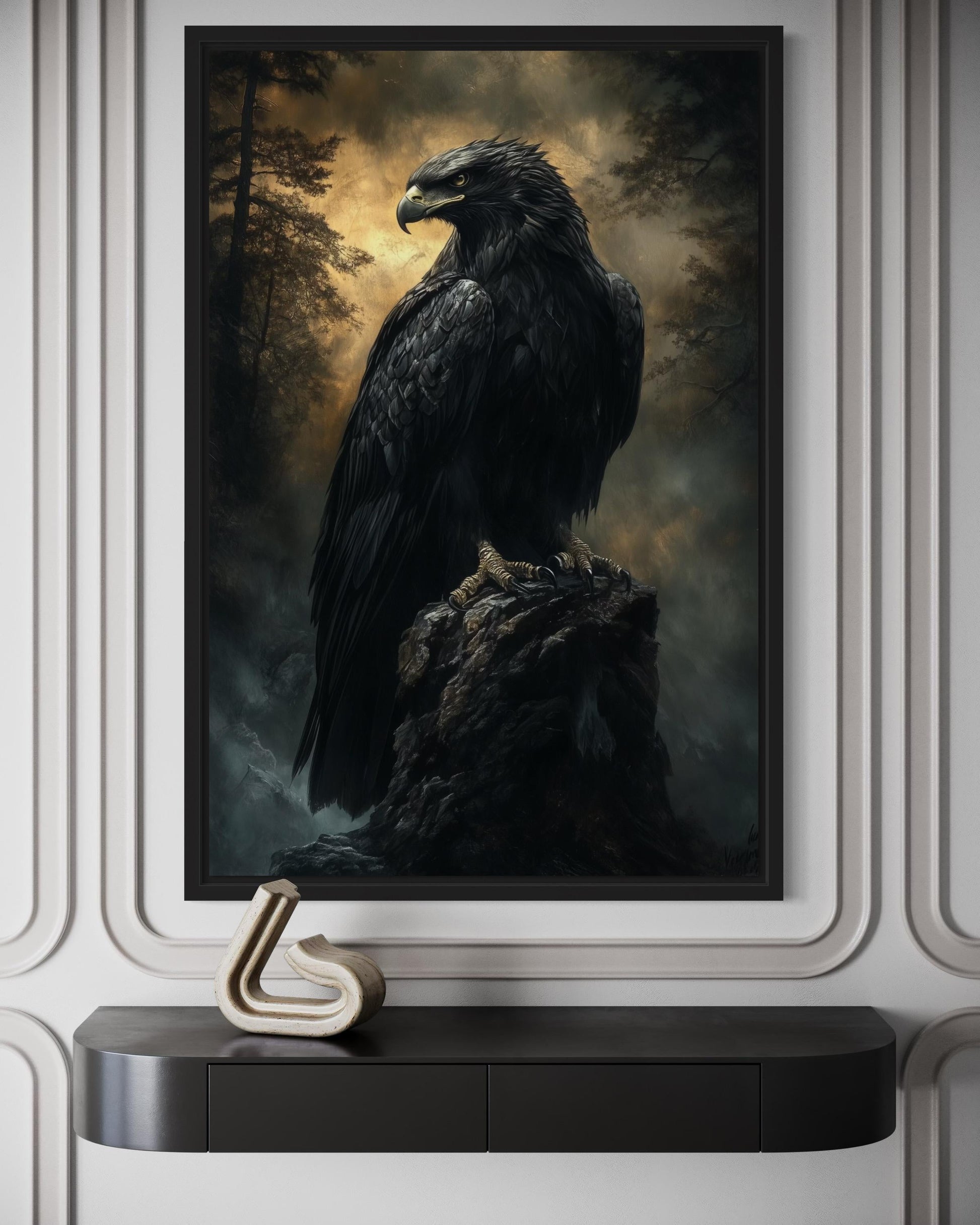 Moody Dark Gothic Eagle Framed Canvas Wall Art