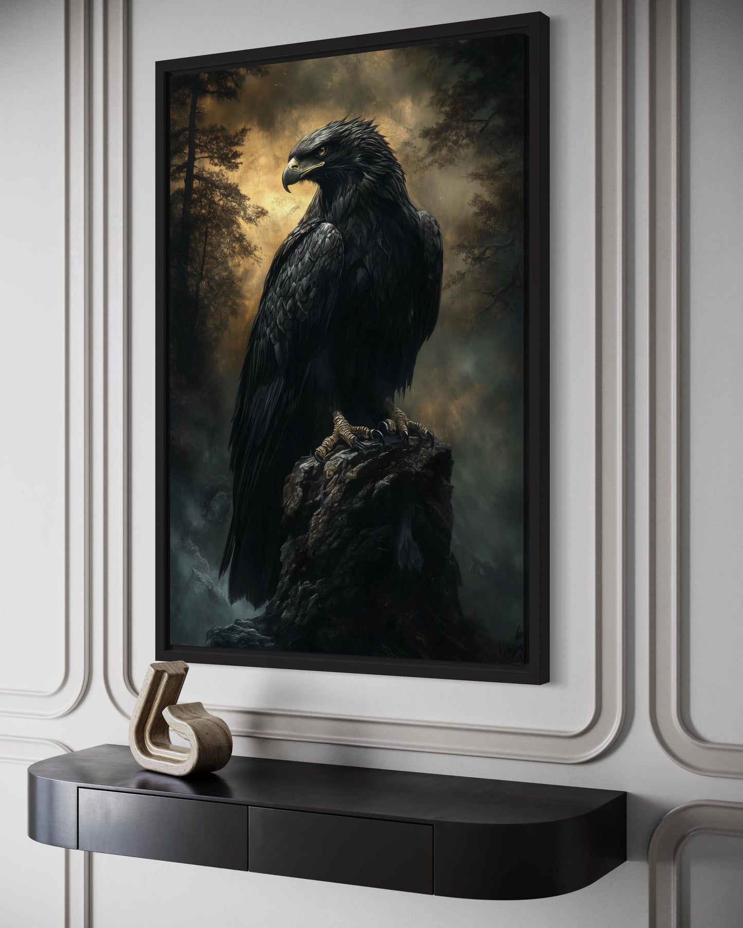 Moody Dark Gothic Eagle Framed Canvas Wall Art