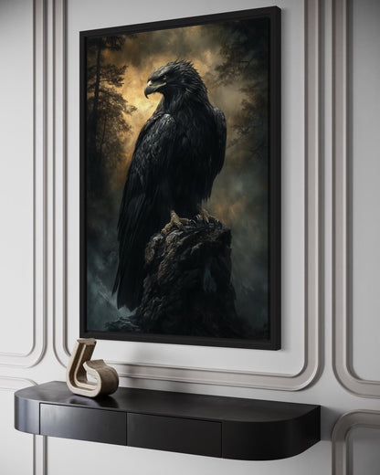 Moody Dark Gothic Eagle Framed Canvas Wall Art