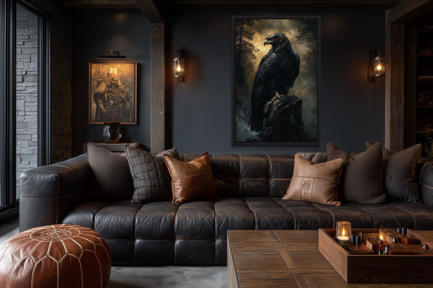 Moody Dark Gothic Eagle Framed Canvas Wall Art
