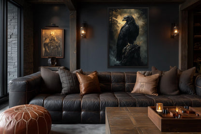 Moody Dark Gothic Eagle Framed Canvas Wall Art
