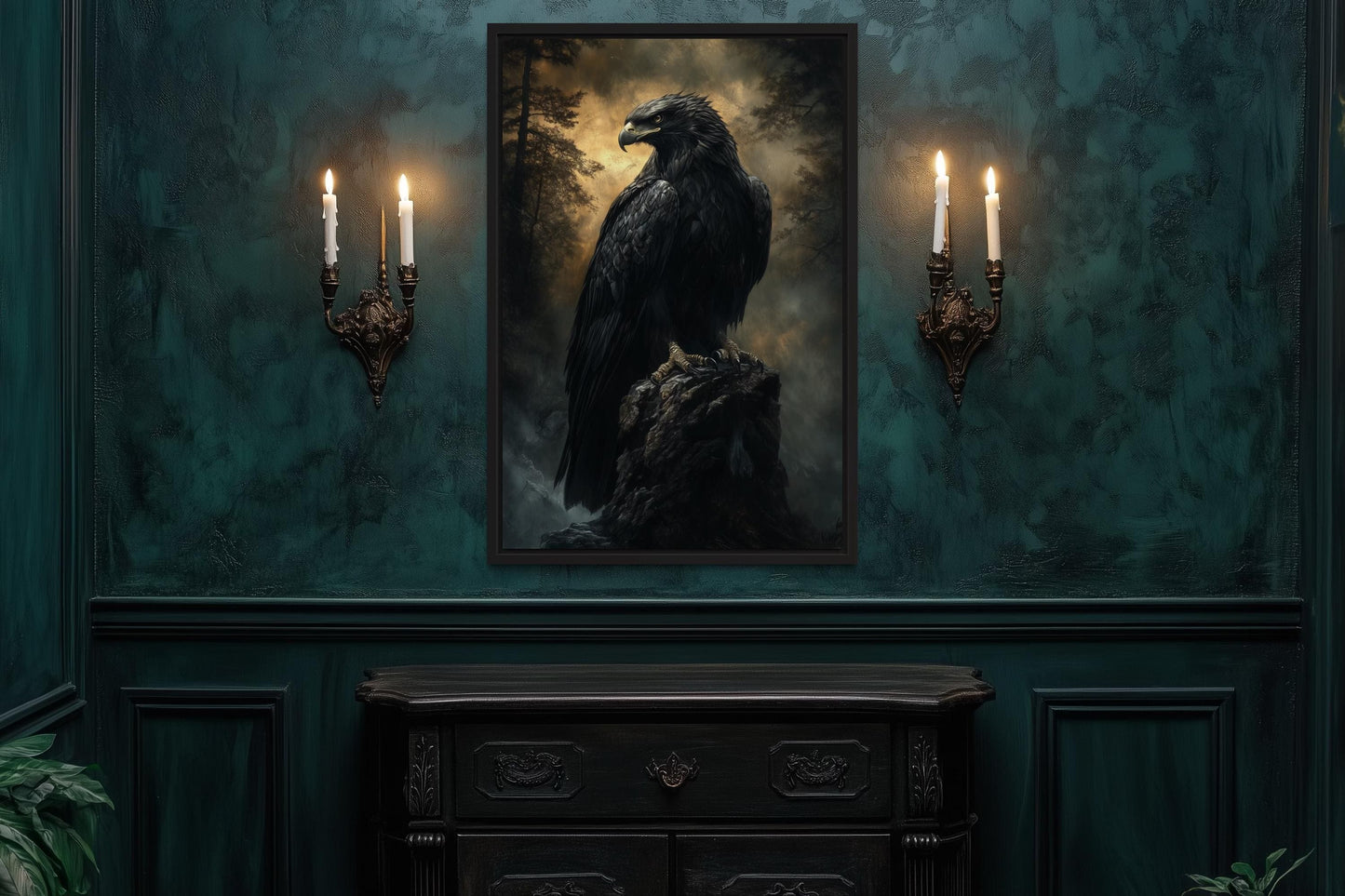 Moody Dark Gothic Eagle Framed Canvas Wall Art