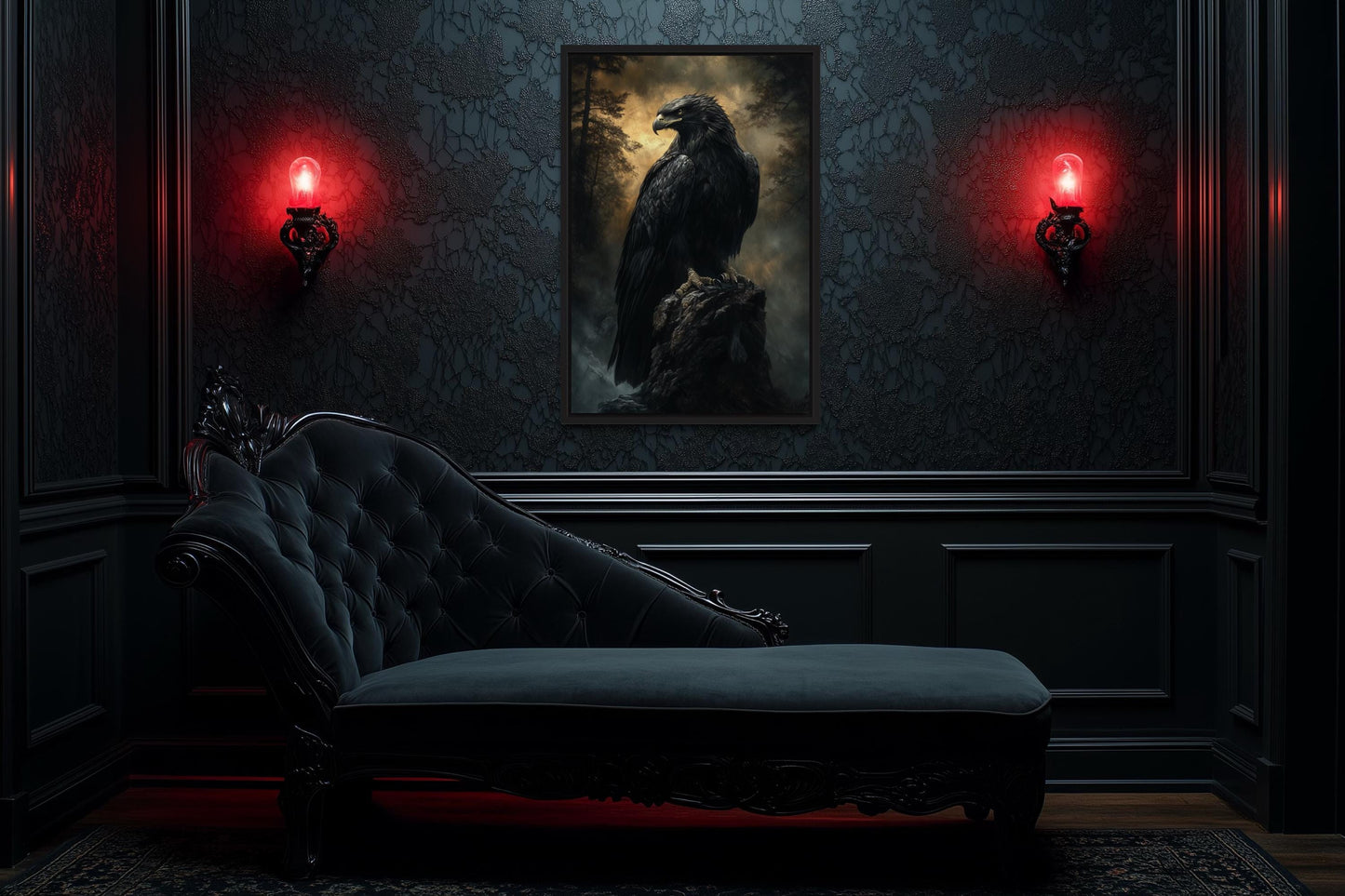 Moody Dark Gothic Eagle Framed Canvas Wall Art
