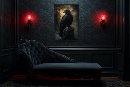 Moody Dark Gothic Eagle Framed Canvas Wall Art