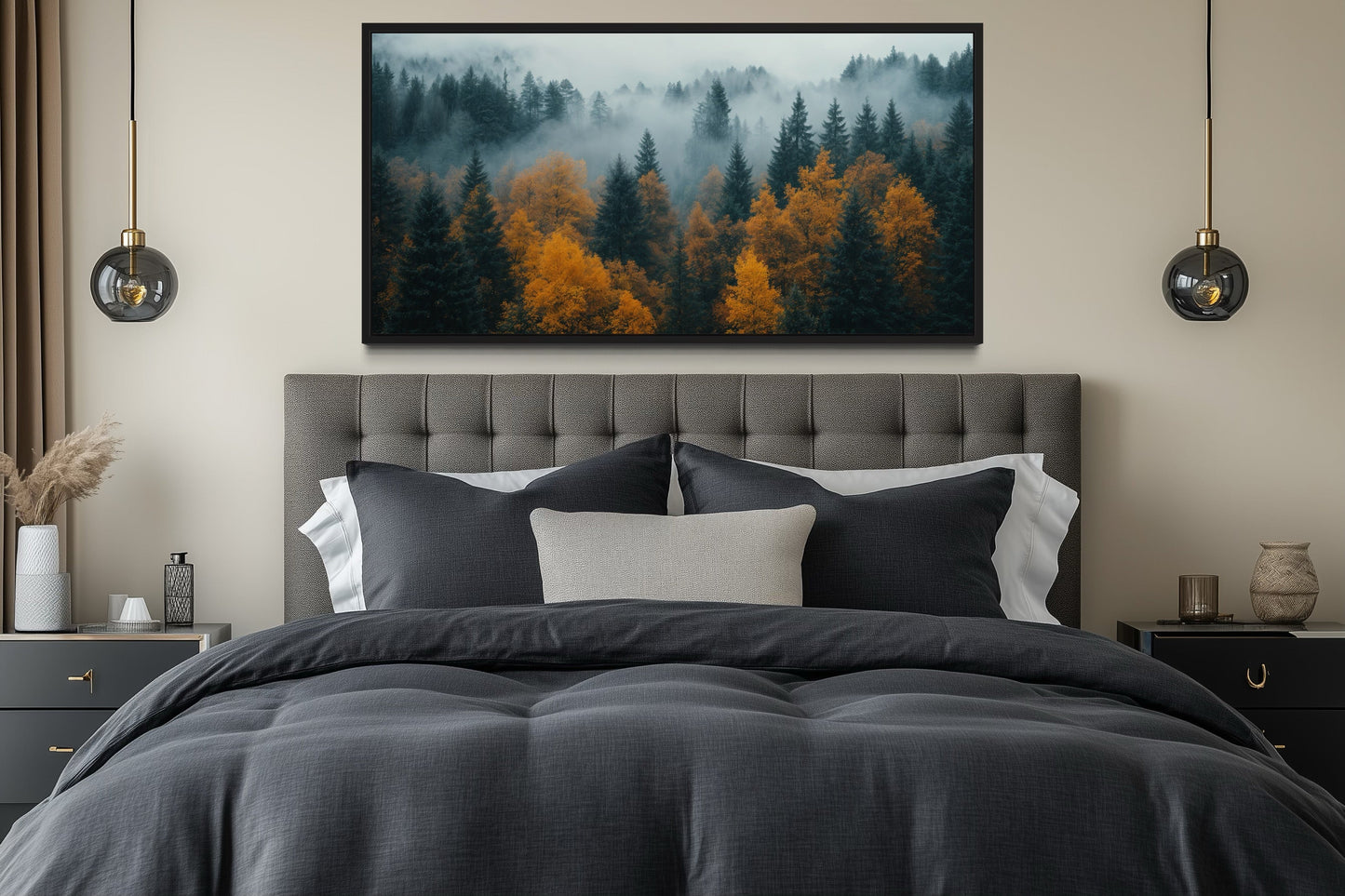 Moody Foggy Forest Framed Canvas Wall Art