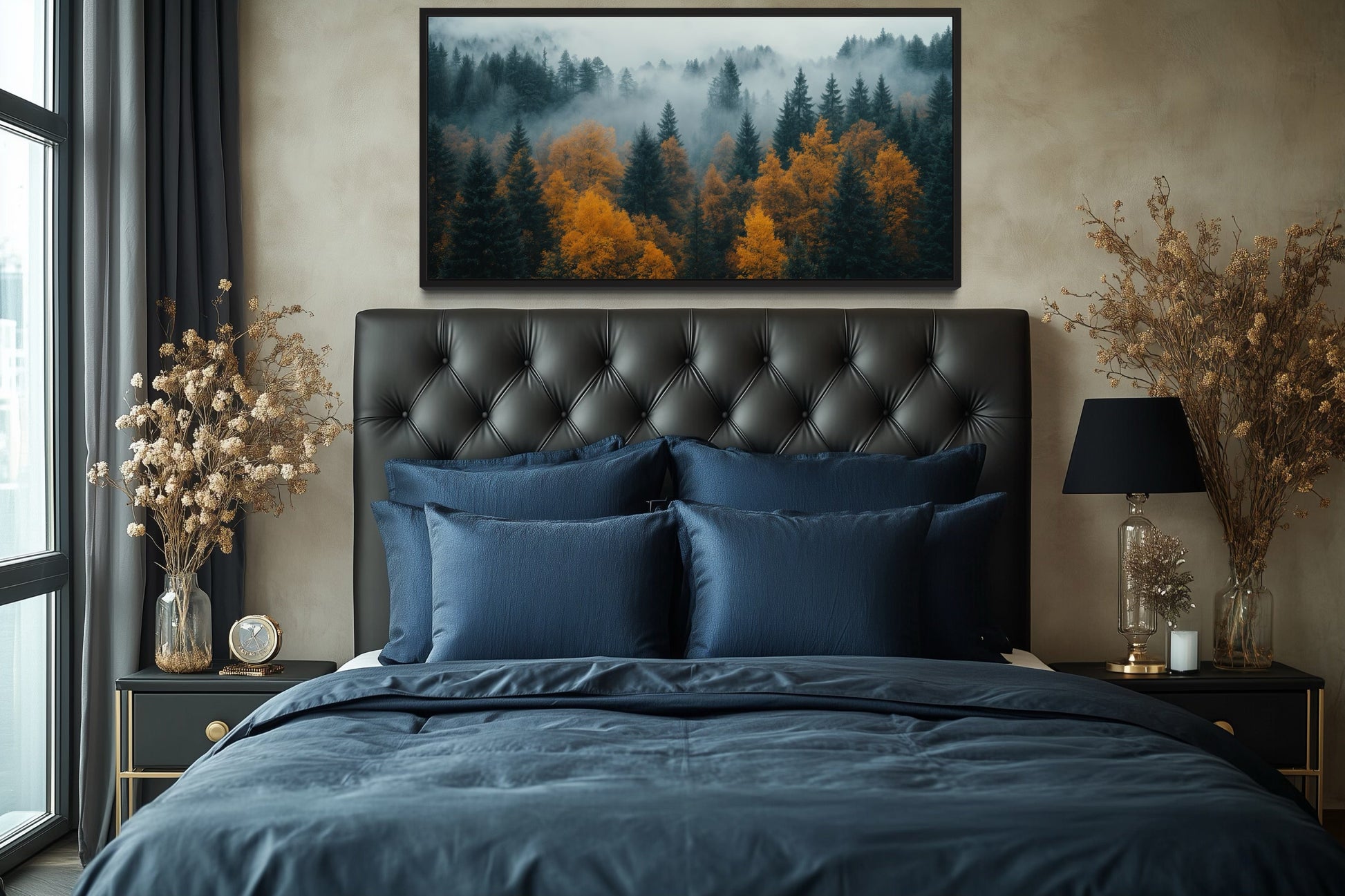 Moody Foggy Forest Framed Canvas Wall Art