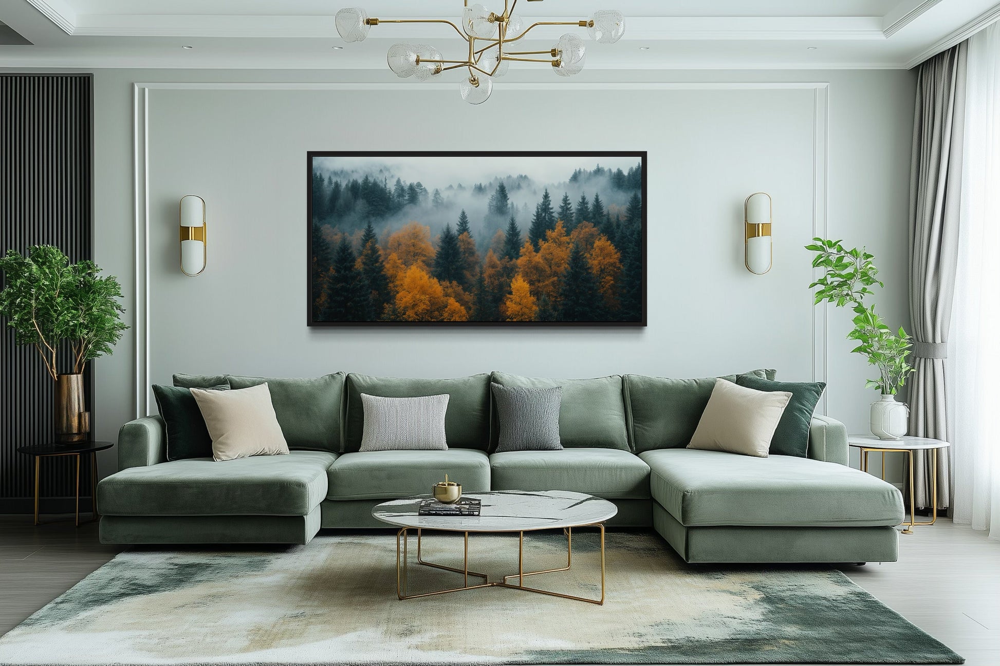 Moody Foggy Forest Framed Canvas Wall Art