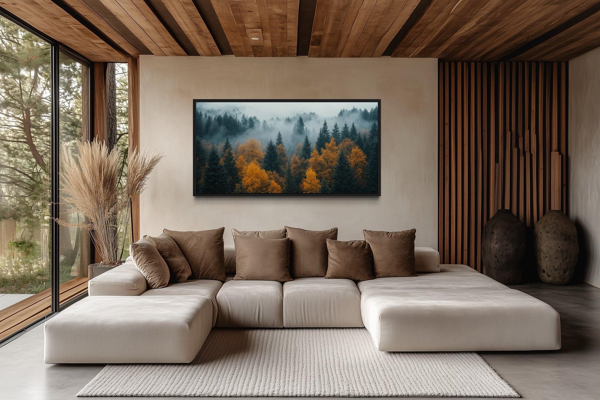 Moody Foggy Forest Framed Canvas Wall Art