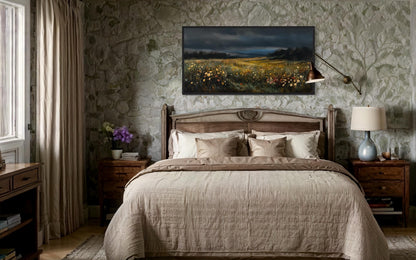 Moody Wildflowers Meadow At Night Canvas Wall Art