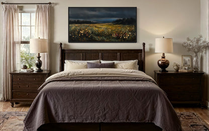 Moody Wildflowers Meadow At Night Canvas Wall Art