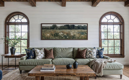 Moody Wildflowers Field Long Narrow Horizontal Wall Decor Above Bed Canvas Wall Art