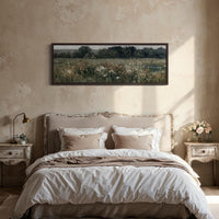 Moody Wildflowers Field Long Narrow Horizontal Wall Decor Above Bed Canvas Wall Art