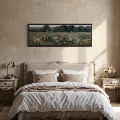 Moody Wildflowers Field Long Narrow Horizontal Wall Decor Above Bed Canvas Wall Art