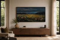 Moody Wildflowers Meadow At Night Canvas Wall Art