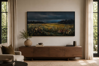 Moody Wildflowers Meadow At Night Canvas Wall Art
