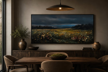 Moody Wildflowers Meadow At Night Canvas Wall Art
