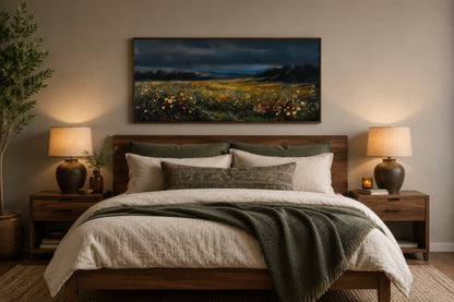 Moody Wildflowers Meadow At Night Canvas Wall Art
