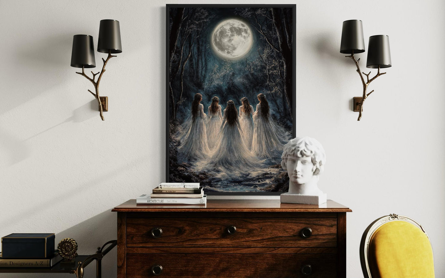 Moon Calling Wall Art - Gothic Witches In The Forest Vertical Canvas Print