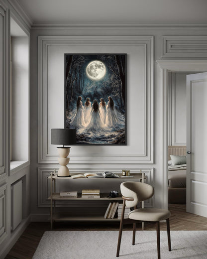Moon Calling Wall Art - Gothic Witches In The Forest Vertical Canvas Print