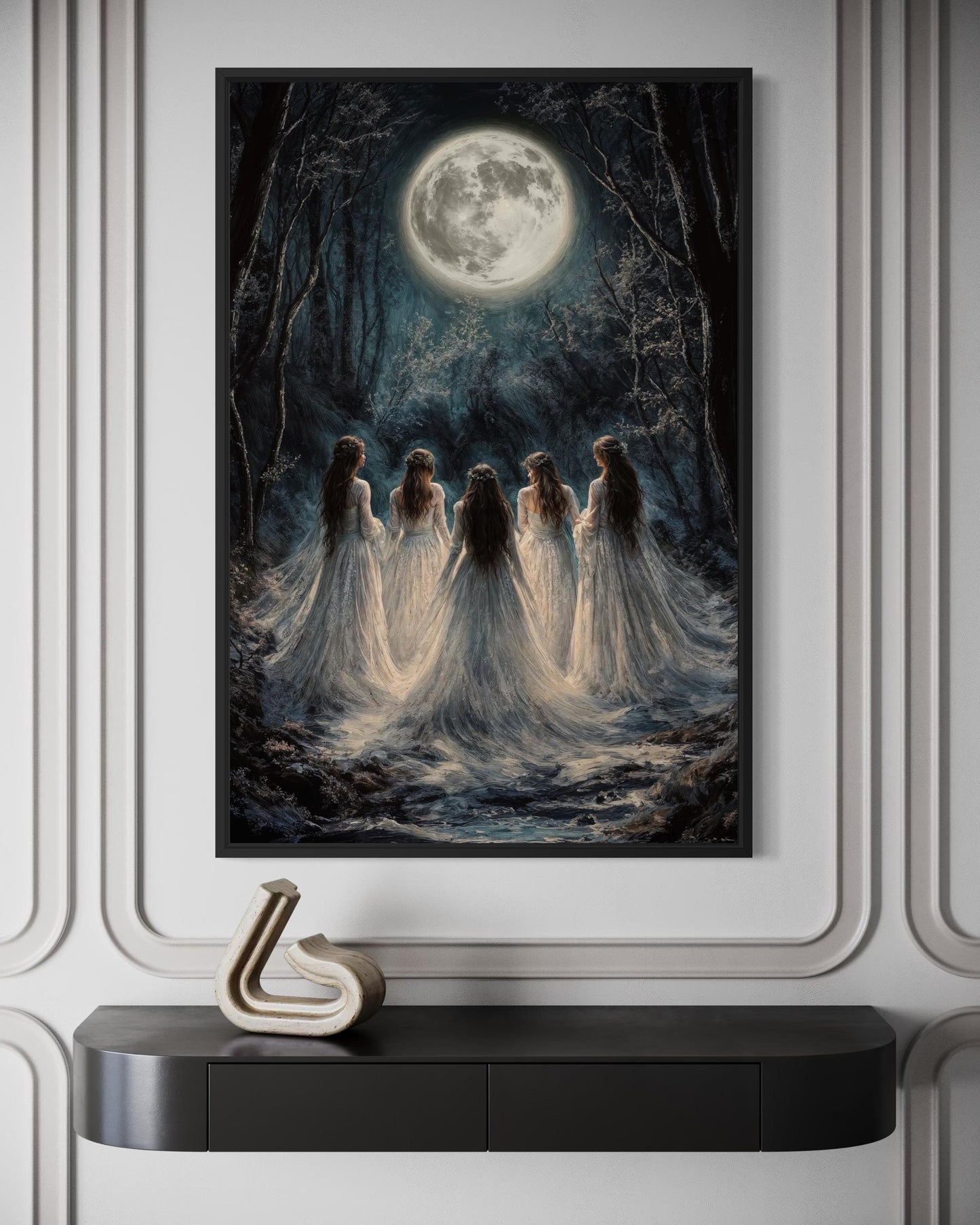 Moon Calling Wall Art - Gothic Witches In The Forest Vertical Canvas Print