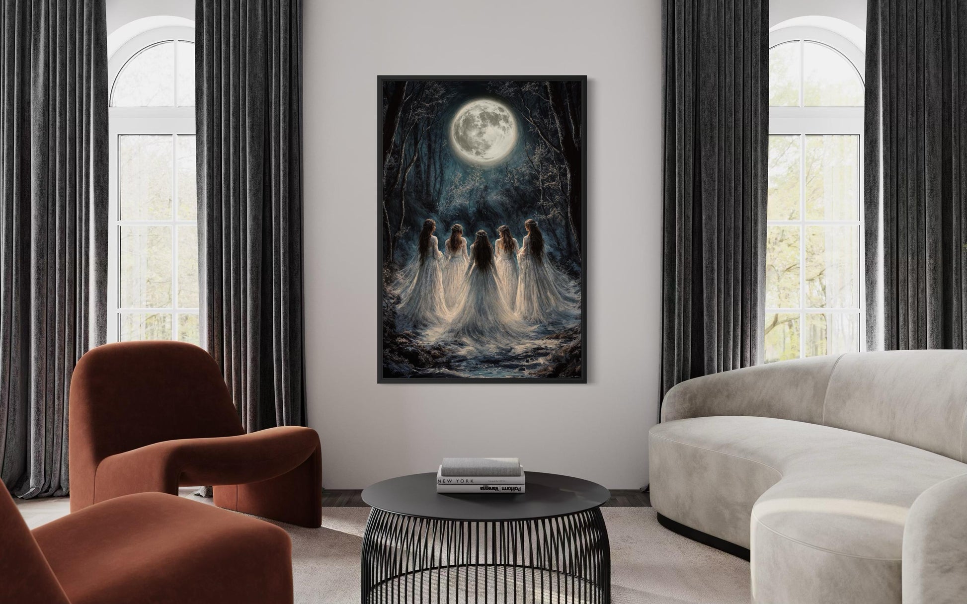 Moon Calling Wall Art - Gothic Witches In The Forest Vertical Canvas Print