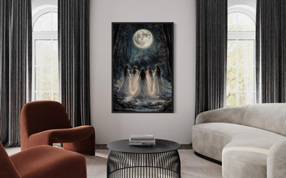 Moon Calling Wall Art - Gothic Witches In The Forest Vertical Canvas Print