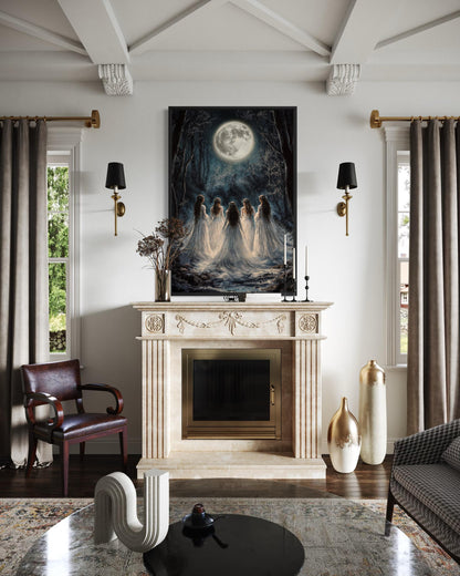 Moon Calling Wall Art - Gothic Witches In The Forest Vertical Canvas Print