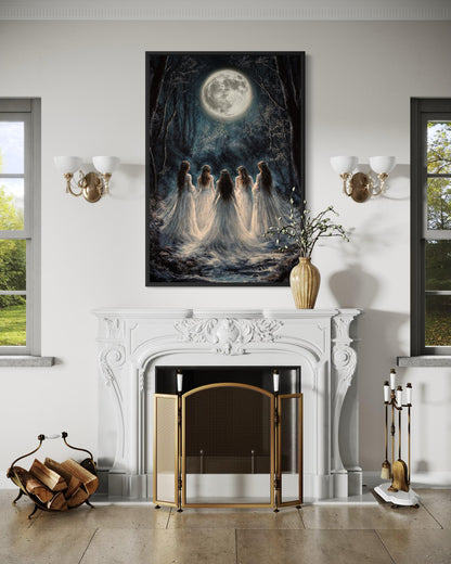 Moon Calling Wall Art - Gothic Witches In The Forest Vertical Canvas Print