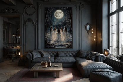 Moon Calling Wall Art - Gothic Witches In The Forest Vertical Canvas Print