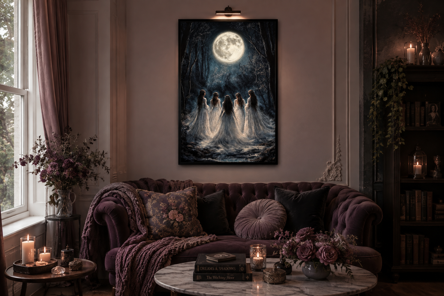 Moon Calling Wall Art - Gothic Witches In The Forest Vertical Canvas Print
