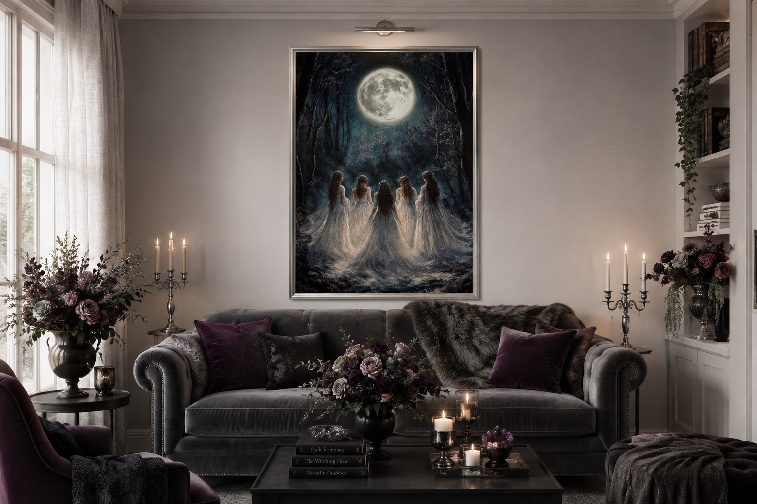 Moon Calling Wall Art - Gothic Witches In The Forest Vertical Canvas Print
