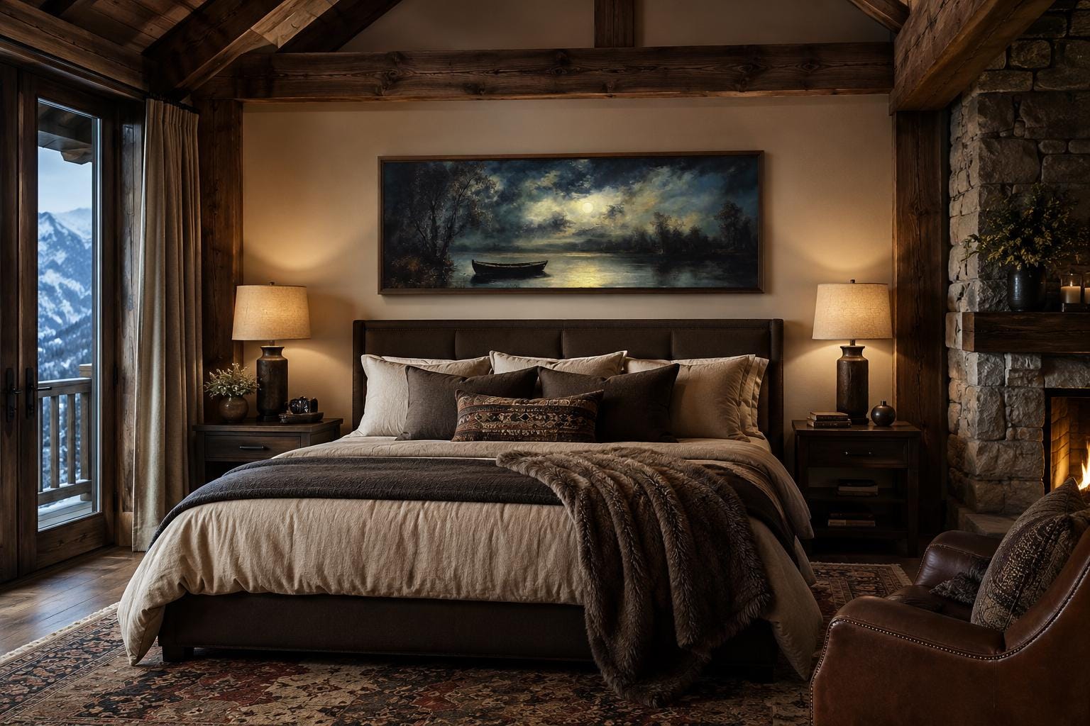 Moonlit Rowboat And Lake Landscape Long Narrow Canvas Wall Art For Cabin Decor