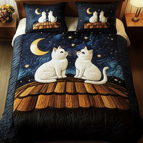 Moonlit Meows 3-Piece Quilted Bedding Set - Single (59" x 70")