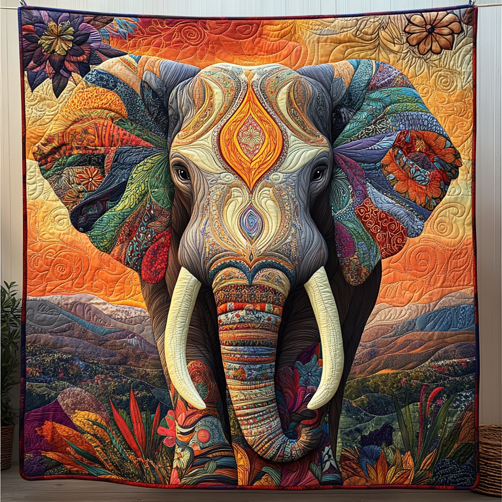 Throw (55'' x 60'') /Moonlit Elephant Quilted Blanket
