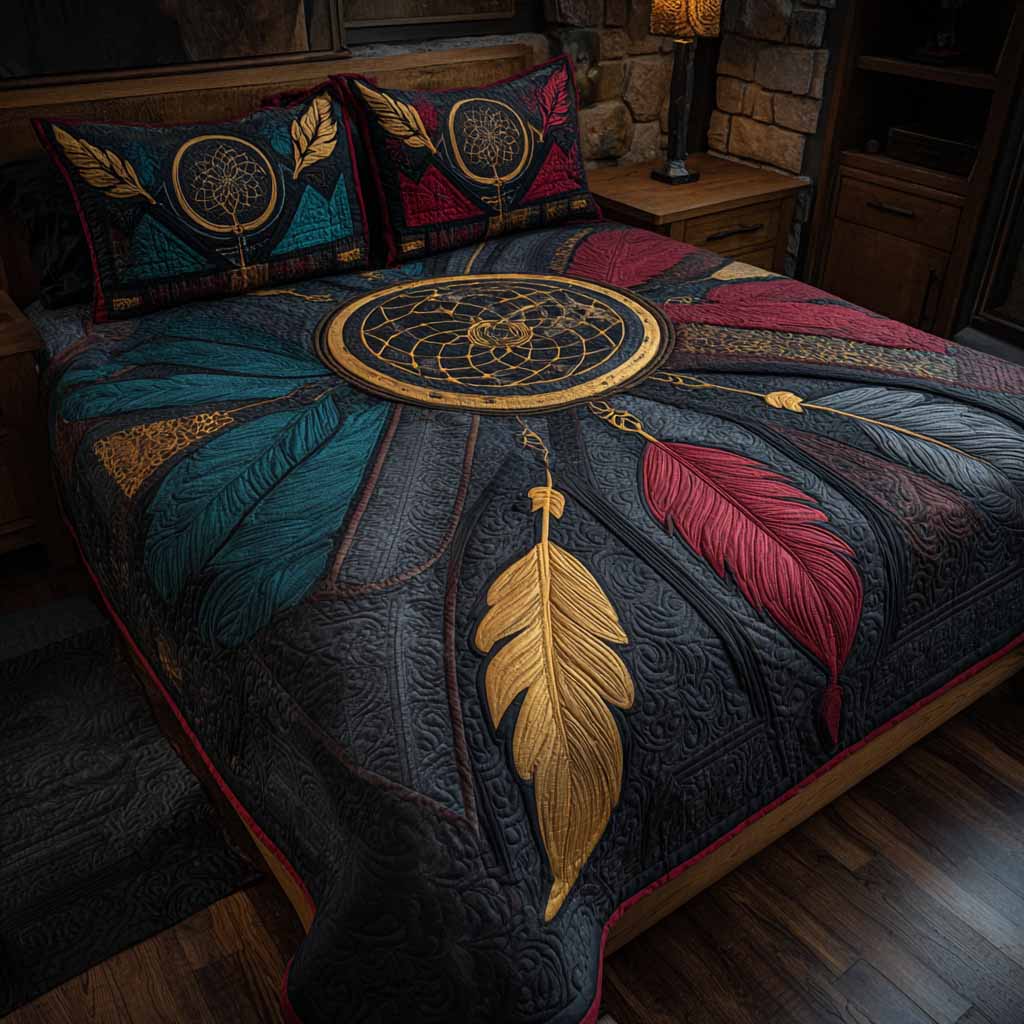 Moonlit Feather Path 3-Piece Quilted Bedding Set - Single (59" x 70")