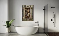 Moose In Outhouse Toilet In The Forest Reading Newspaper Picture Canvas Wall Art