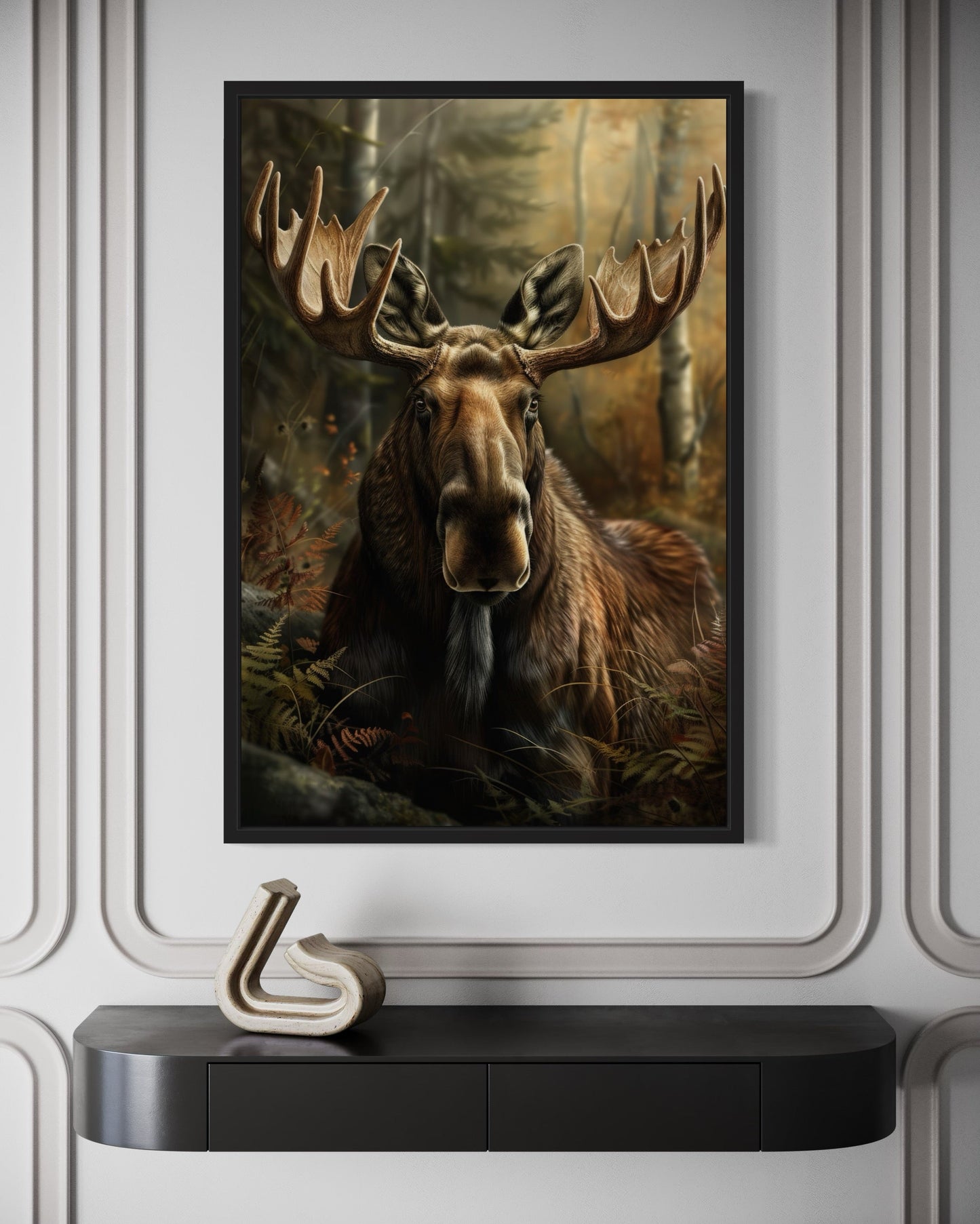 Moose In The Forest Framed Canvas Wall Art For Cabin Decor