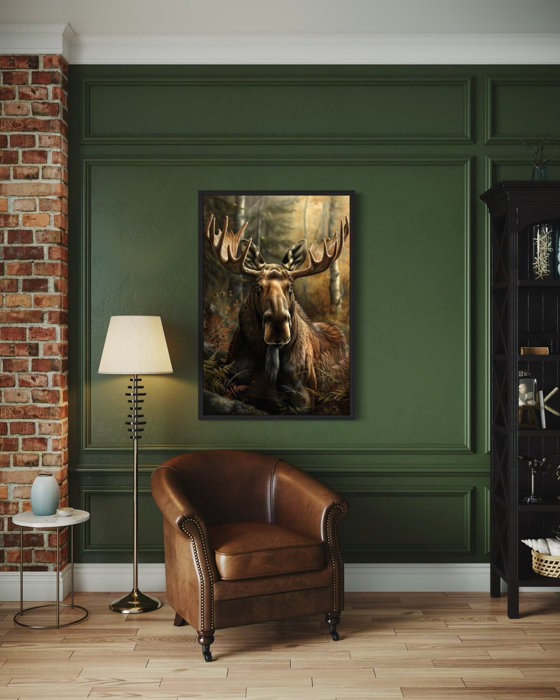 Moose In The Forest Framed Canvas Wall Art For Cabin Decor
