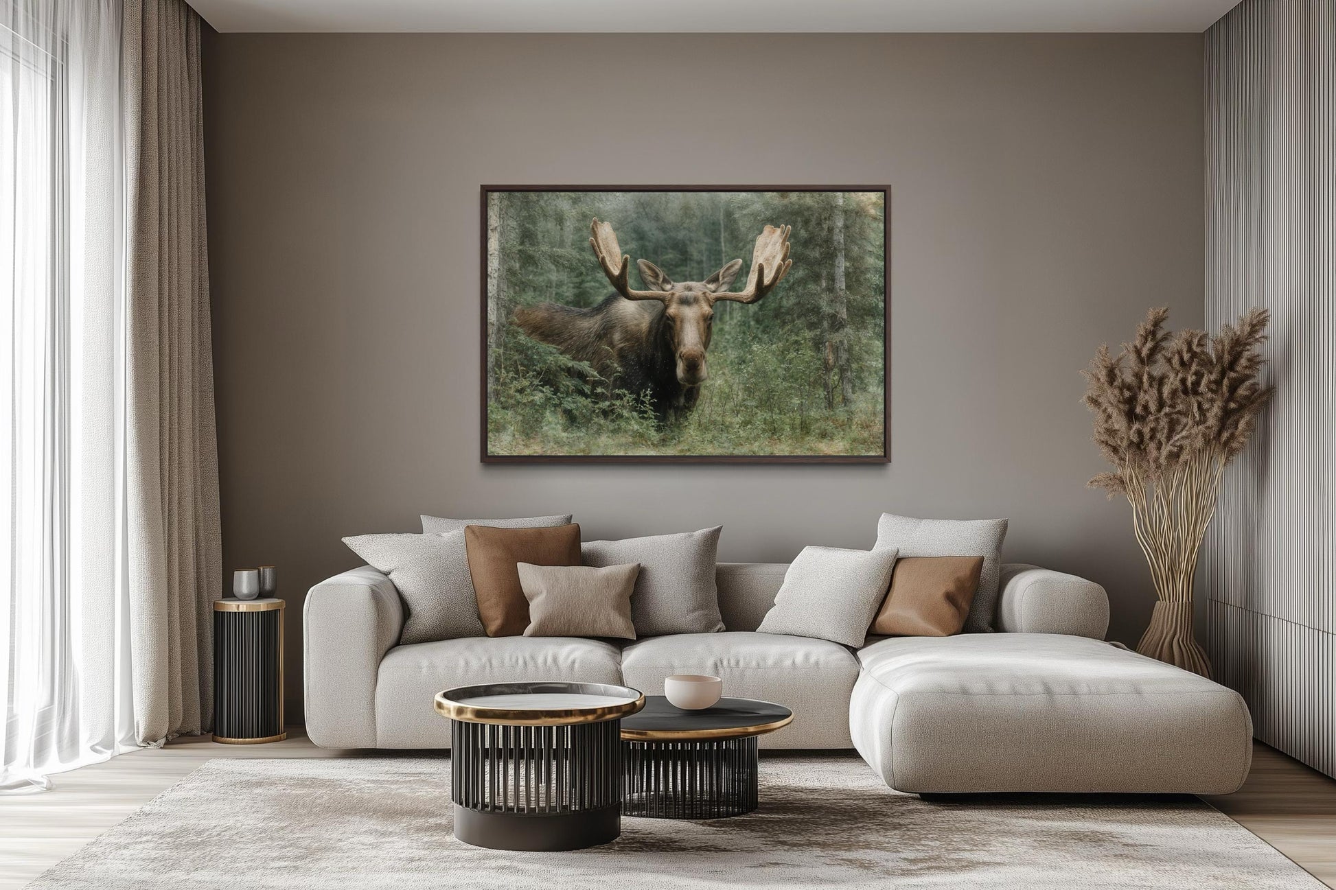 Moose In The Forest Wall Art – Rustic Wildlife Painting on Canvas for Cabin Lodge Decor