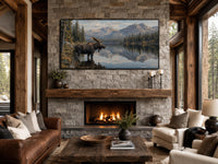 Moose Near Lake Wall Art - Above Mantel for Lake House Decor