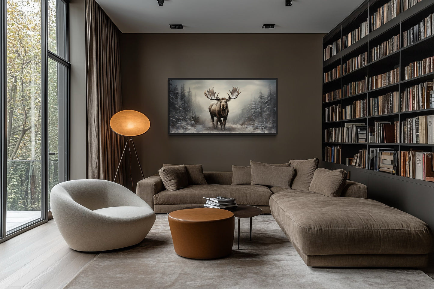 Moose Wall Art – Framed Canvas Print | Rustic Winter Forest Cabin Decor