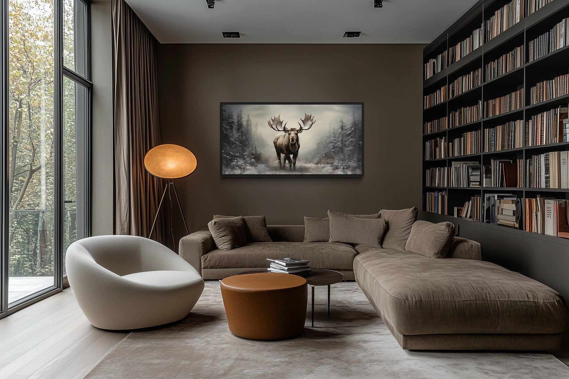Moose Wall Art – Framed Canvas Print | Rustic Winter Forest Cabin Decor