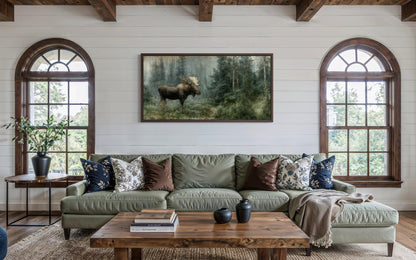 Moose Wall Art - Rustic Cabin Decor Wildlife Canvas Print | Woodland Animal Artwork