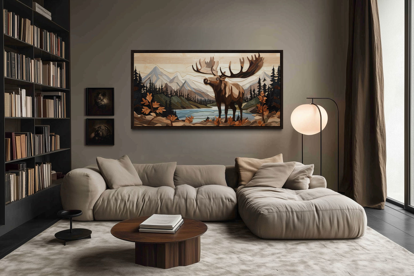 Moose Wall Art - Rustic Wood Panel Framed Canvas for Mountain Lodge Decor
