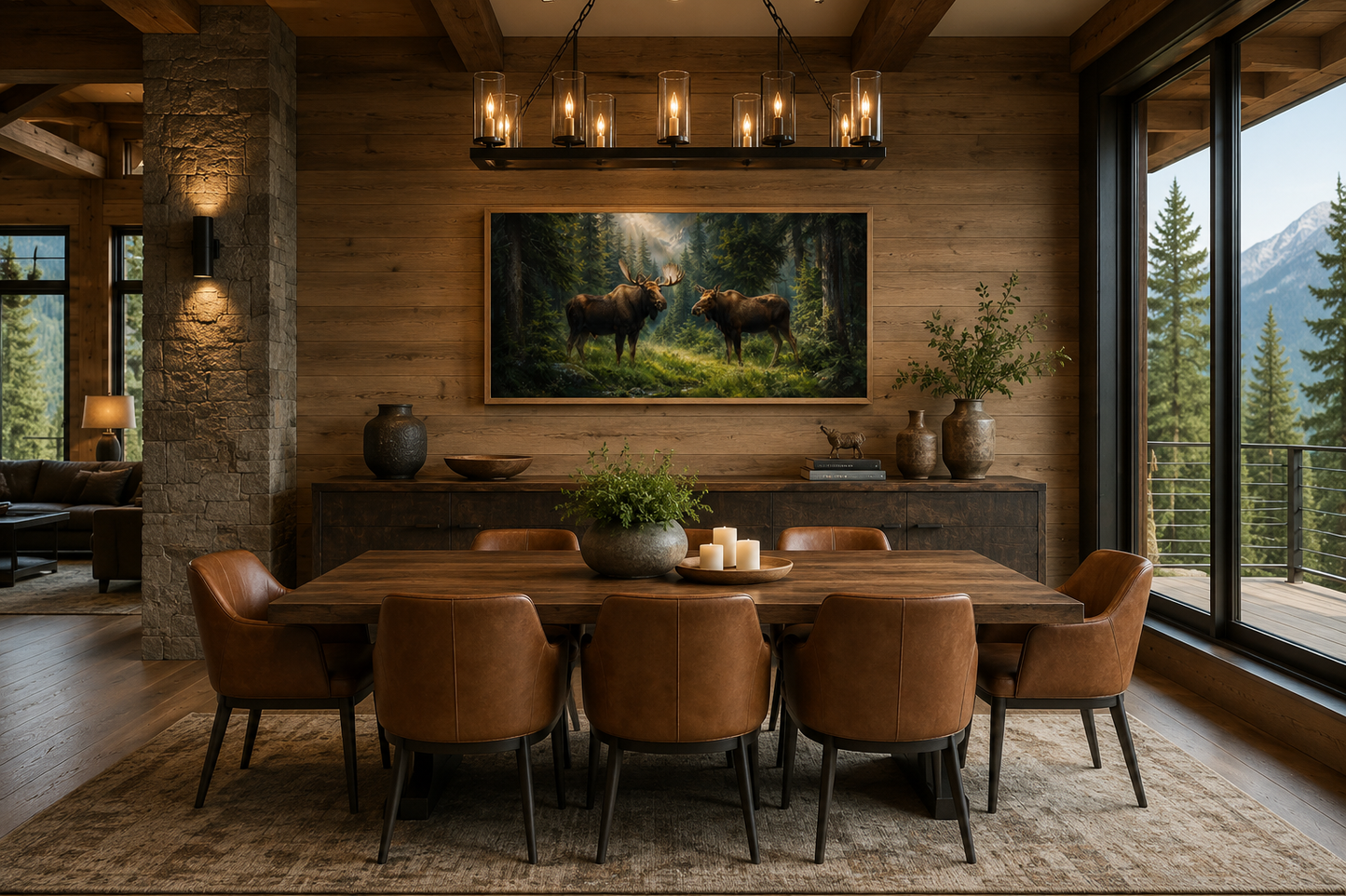 Moose Couple Framed Canvas Wall Art For Cabin Decor
