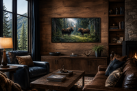 Moose Couple Framed Canvas Wall Art For Cabin Decor