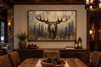 Moose Portrait On Wood Rustic Framed Canvas Wall Art For Cabin Decor